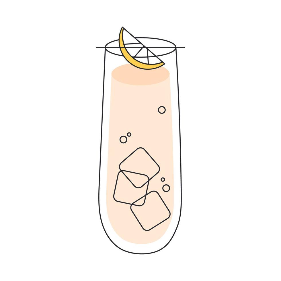 Tom Collins cocktail illustration. Tom Collins Cocktail in a glass. Minimal style vector illustration of a thin line