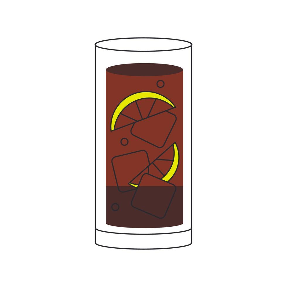 Alcoholic cocktail Cuba Libre. Cocktail glass minimal vector illustration of a thin line.
