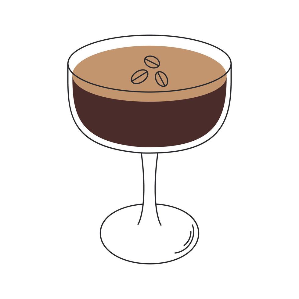 Cocktail Espresso Martiniin a glass with coffee beans. Isolated vector illustration of a cocktail on a white background.