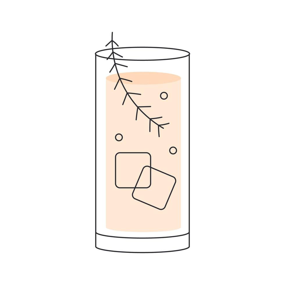 cóctel Ginebra y tónico en un vaso con Romero y hielo. cóctel en el estilo de departamento, minimalismo vector ilustración