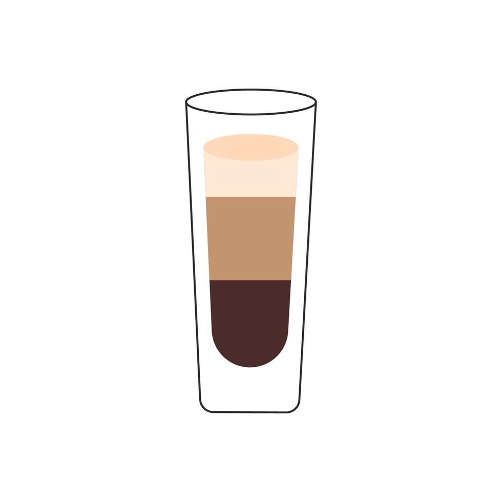 Alcoholic cocktail shot b-52. Cocktail glass minimal vector illustration of a thin line.