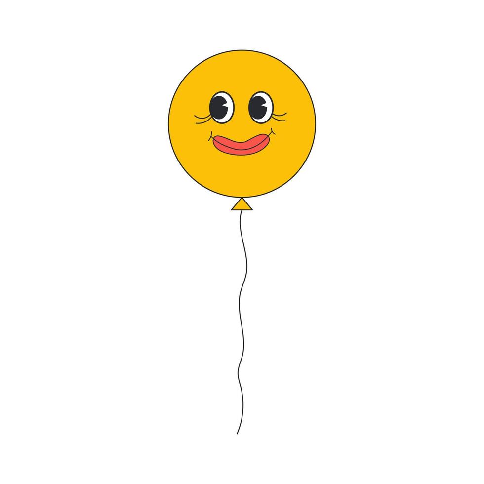 Yellow balloon smile. Groove retro smile. Ballon isolated on white background. Happy birthday and party concept. Flat style vector illustration.