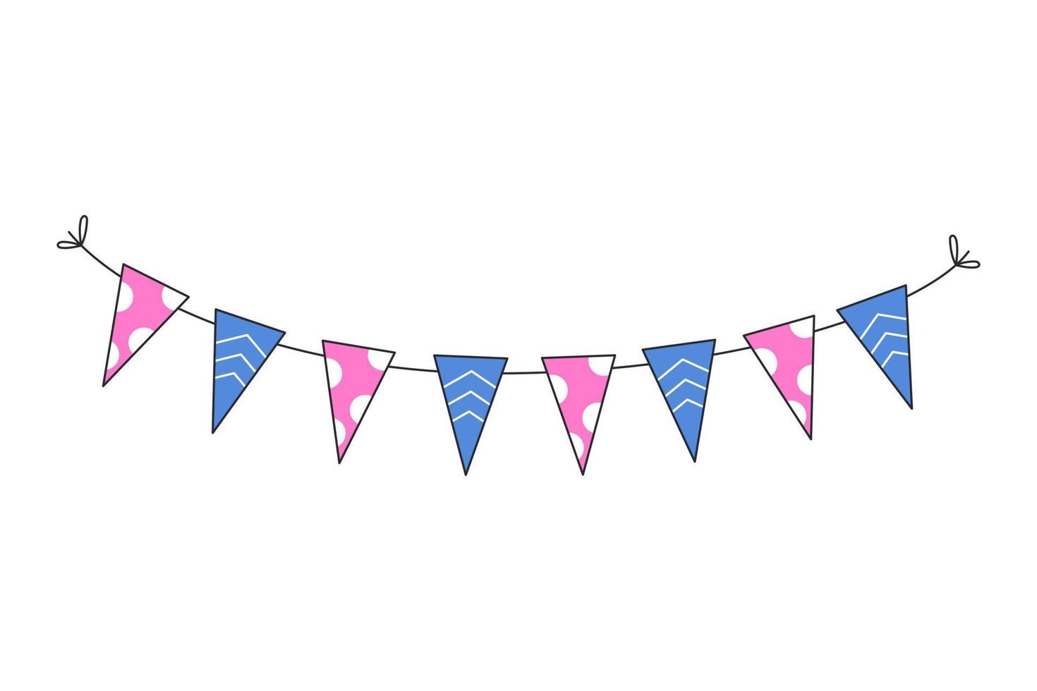 Blue and pink flags for the holiday. Festive Garland blue and pink for the birthday. Bunting for party, birthday, carnival and event. Vector illustration isolated on white background