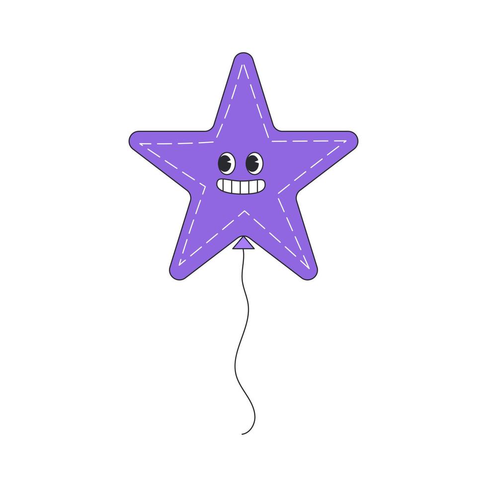 Purple balloon is a star. Groovy star. Balloon isolated on white background. Happy birthday and party concept. Flat style vector illustration.