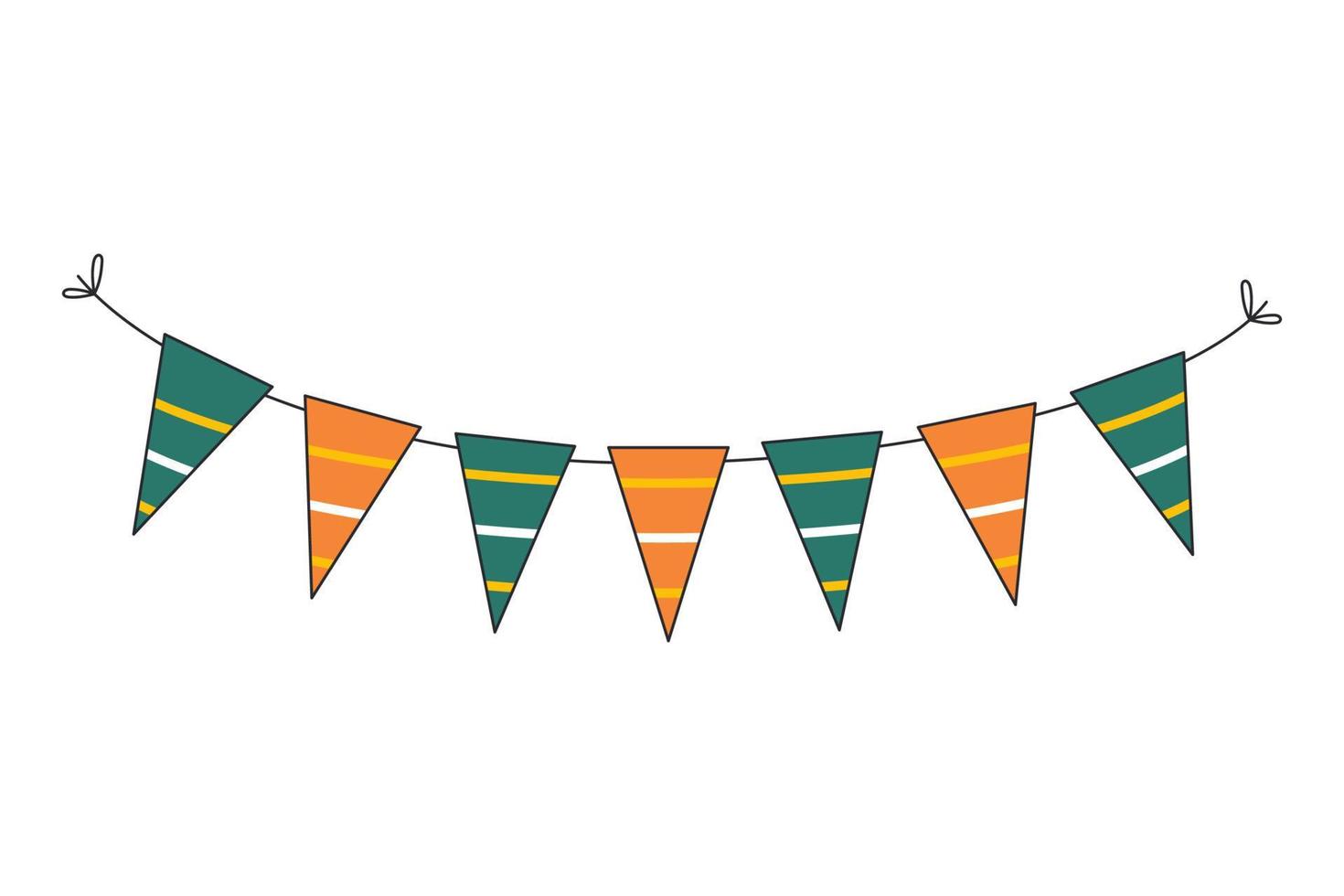 Festive Garland green and orange for the birthday. Bunting for party, birthday, carnival and event. Vector illustration isolated on white background