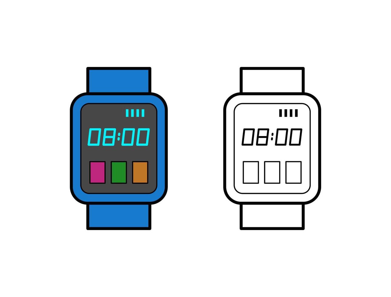 Color icon of the electronic smartwatch. Vector illustration in linear style.