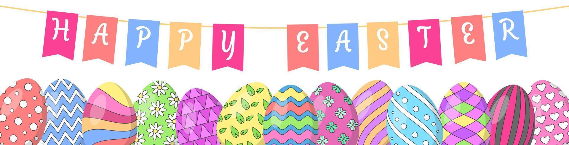 Festive decorated Easter eggs. Vector illustration.