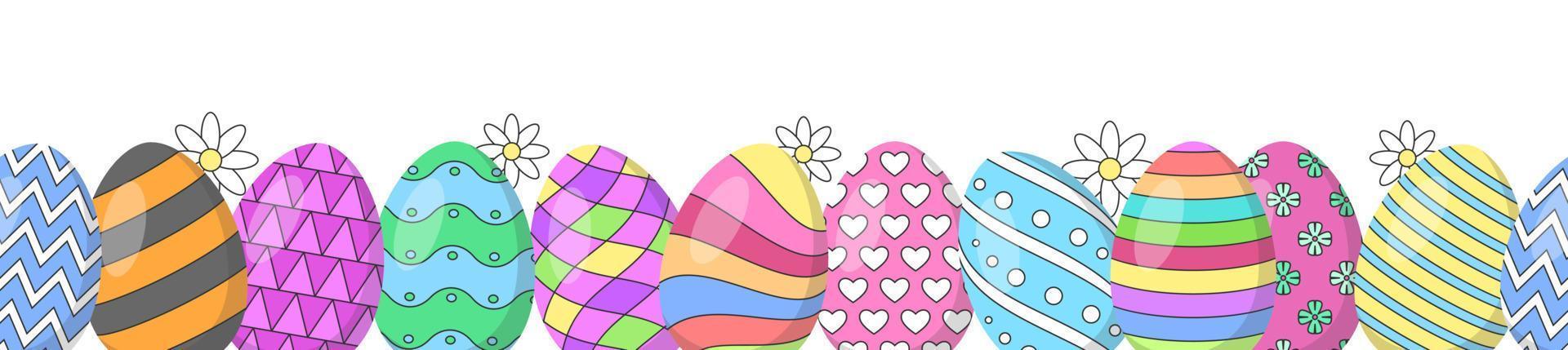 Decorated festive Easter eggs. Vector illustration. Horizontal seamless pattern.