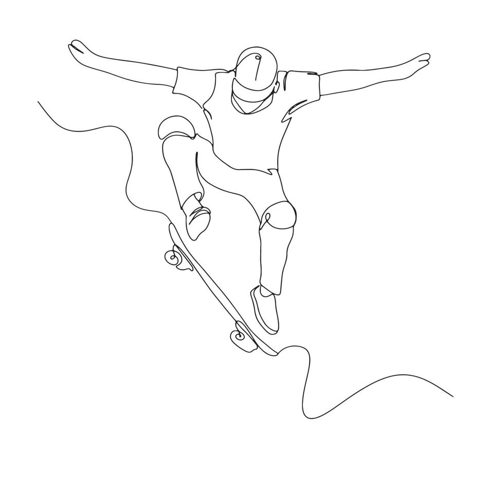 Skateboard Line Art, Skater Outline Drawing, Simple Sketch, Outdoor Activities, Vector Illustration, Minimal, Hobby Sport Lines, Graphic Design, eps