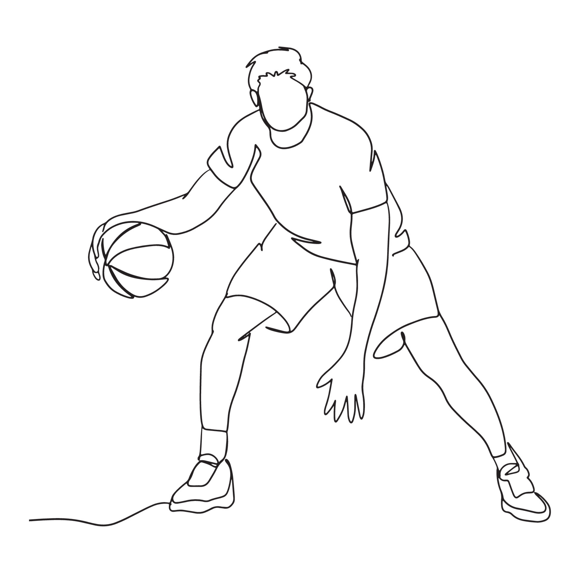 Basketball Line Art, Ball Palyer Outline Drawing, Simple Athlete Sketch ...