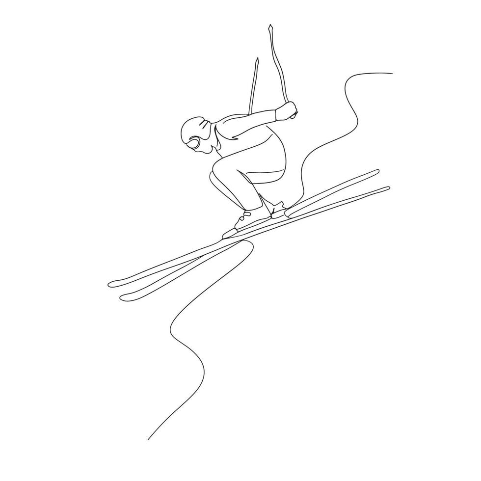 Ski Line Art, Winter Sport Outline Drawing, Simple Sketch, Outdoor Activities, Vector Illustration, Minimal, Hobby Sport Lines, Graphic Design, eps