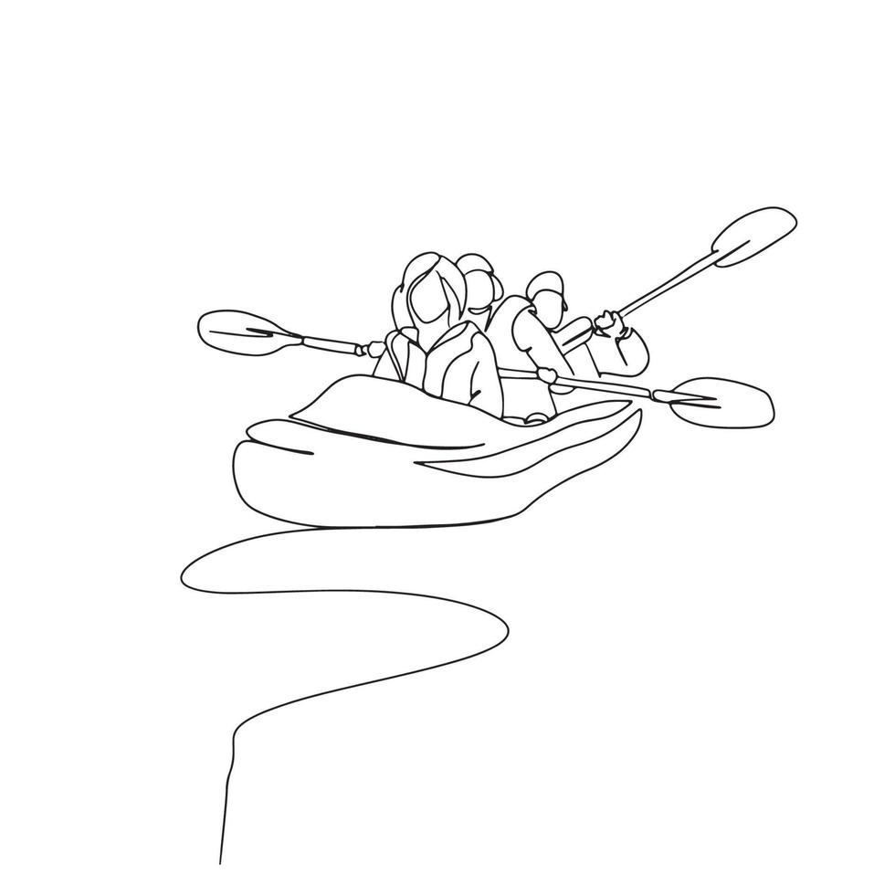 Canoe Line Art, Kayak Outline Drawing, Rafting Simple Sketch, Outdoor
