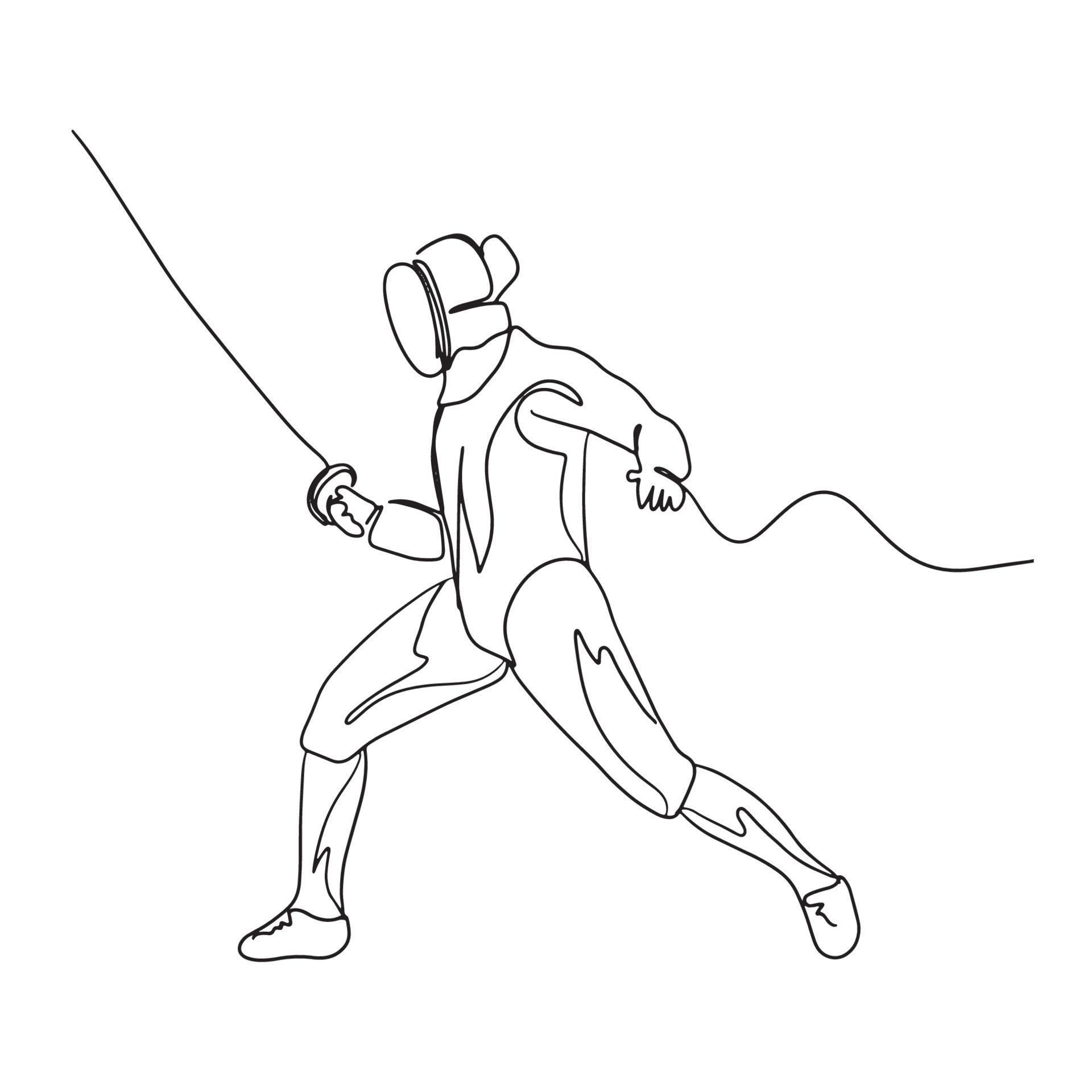 Fencer Line Art, Fencing Outline Drawing, Simple Sketch, Outdoor