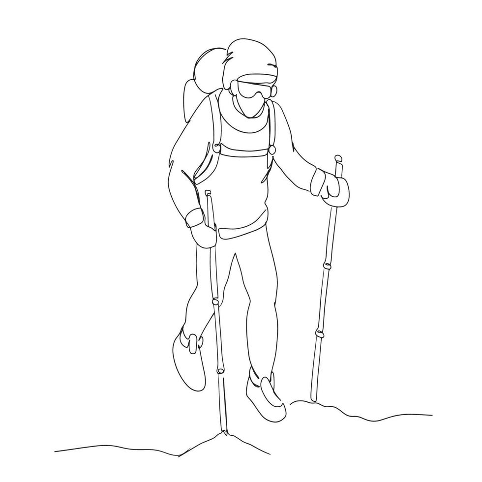 Hike Line Art, Hiking Outline Drawing, Hiker Simple Sketch, Outdoor Activities, Vector Illustration, Minimal Nature, Explorer, Hobby Sport Lines, Graphic Design, eps