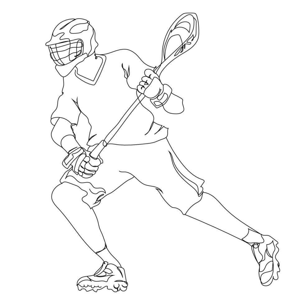 lacrosse línea arte, deporte contorno dibujo, atleta jugador mano dibujado, pelota juego ilustración, vector diseño, hombres jugando Deportes