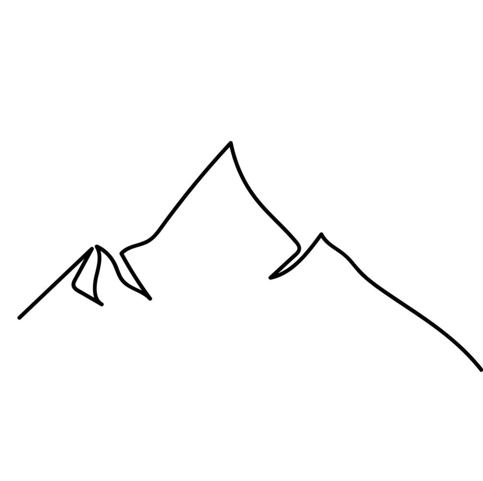 Minimalist Mountain Line Art, Landscape Outline Drawing, Simple Scenery Sketch, Sun Illustration, Nature Artwork, Vector Design, Hand Drawn