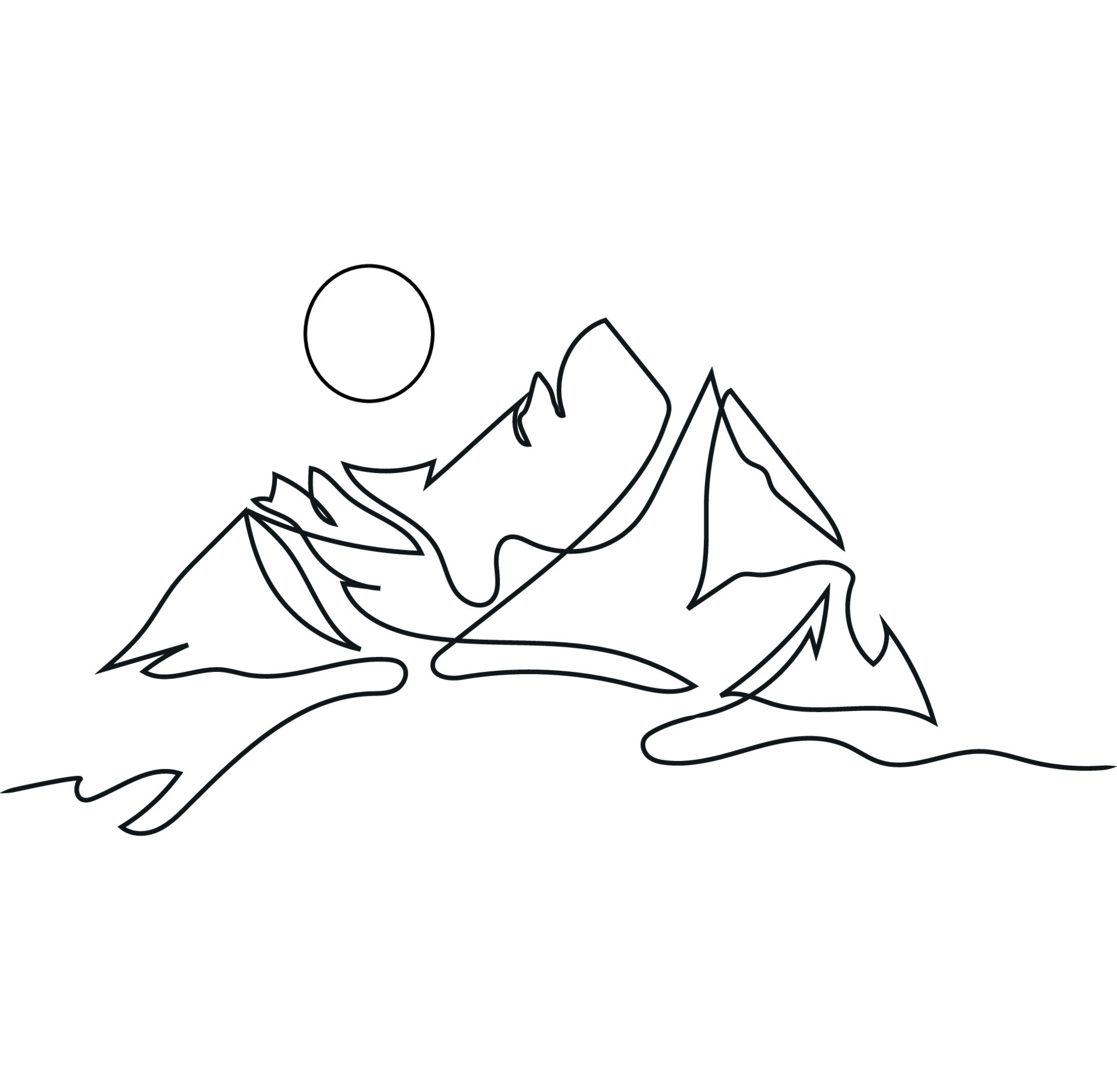 Minimalist Mountain Line Art, Landscape Outline Drawing, Simple Scenery
