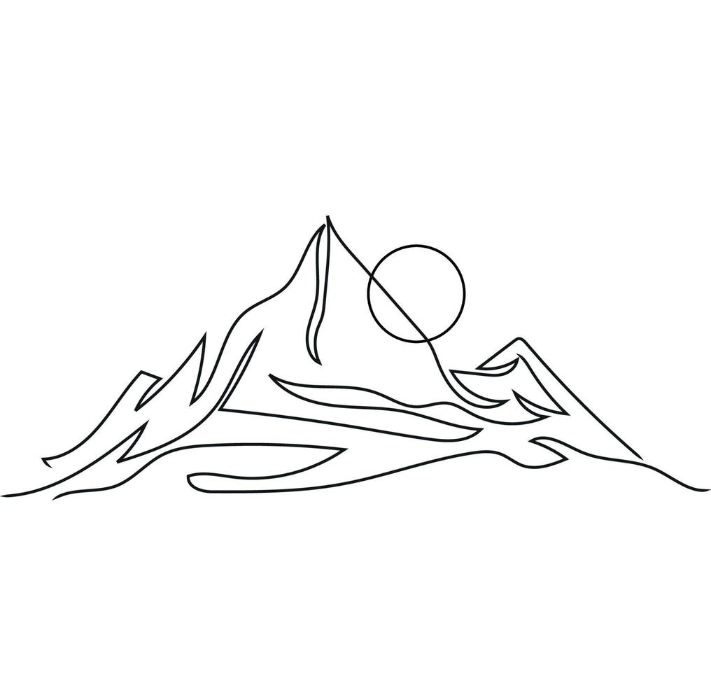 minimalista montaña línea arte, paisaje contorno dibujo, sencillo paisaje bosquejo, Dom ilustración, naturaleza obra de arte, vector diseño, mano dibujado