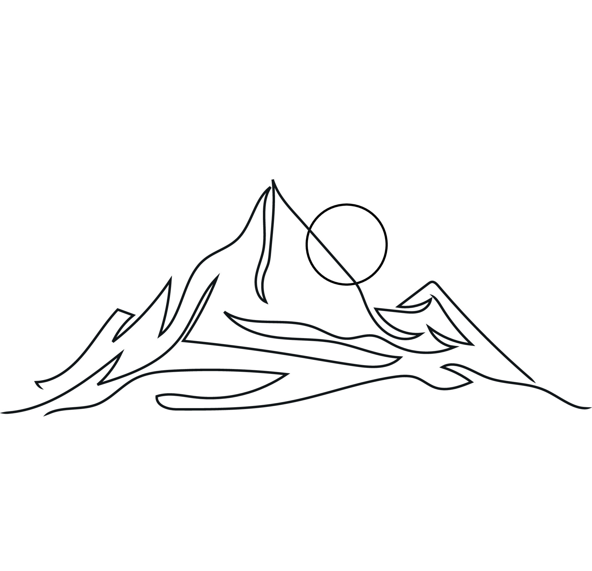 Minimalist Mountain Line Art, Landscape Outline Drawing, Simple Scenery