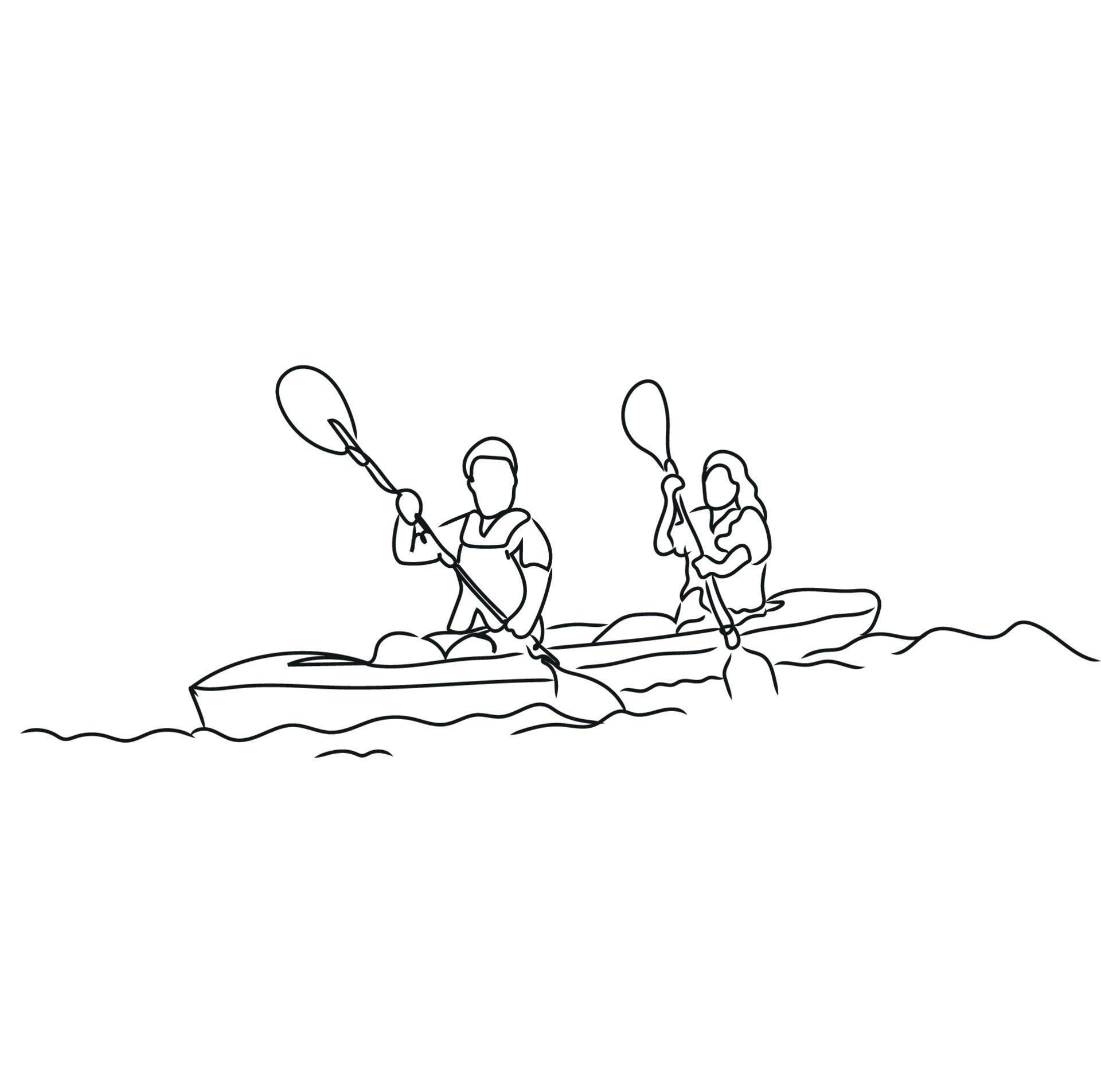 Minimalist Rowing Line Art, Kayak Outline Drawing, Canoe Rafting