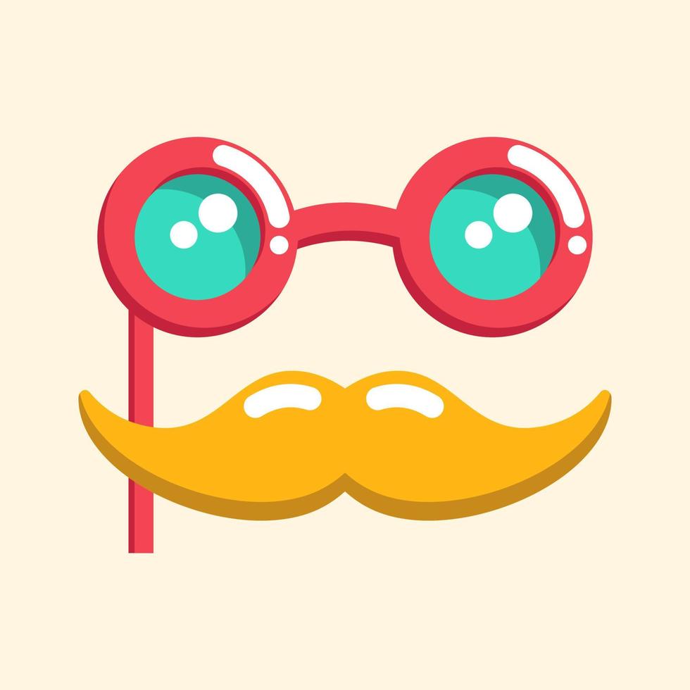 Purim carnival costume mask with funny red glasses and moustache, clown's mask in cute cartoon style, vector decorative object for parties and festivals.