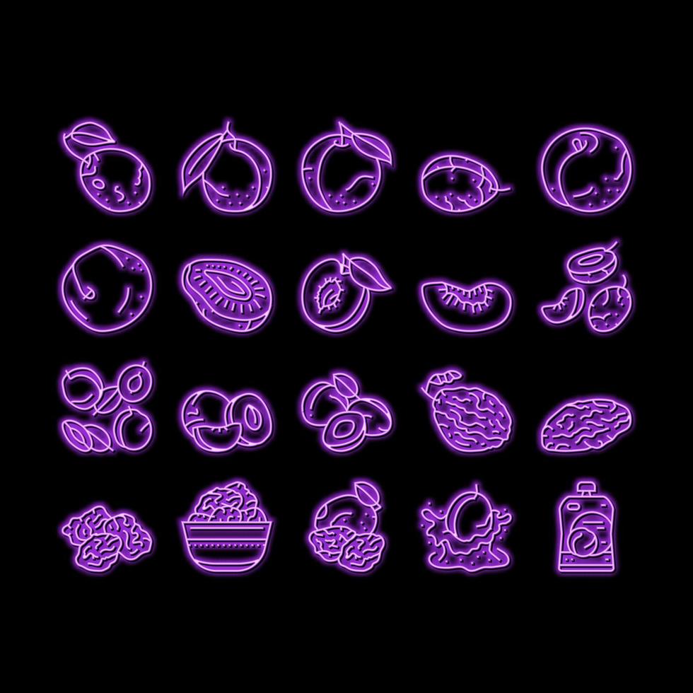 plum fruit green red prune neon glow icon illustration vector
