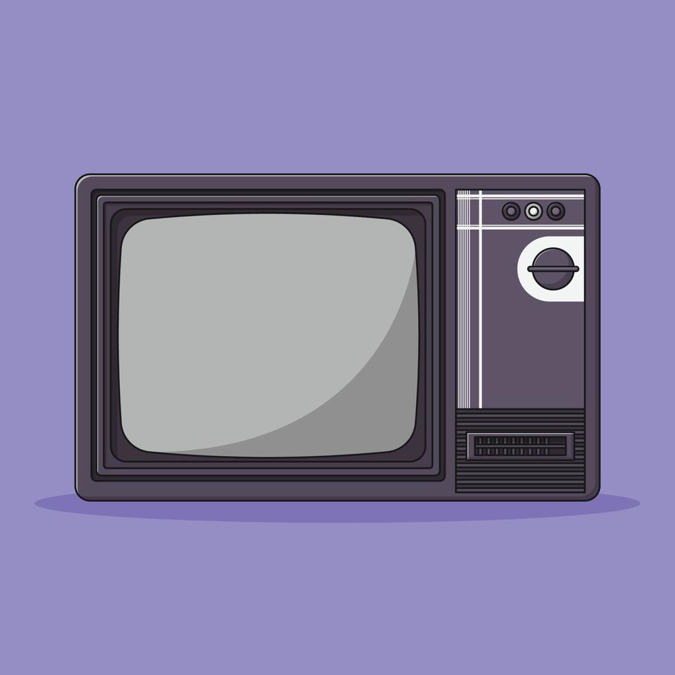 Retro TV Vector Icon Illustration with Outline for Design Element, Clip Art, Web, Landing page, Sticker, Banner. Flat Cartoon Style