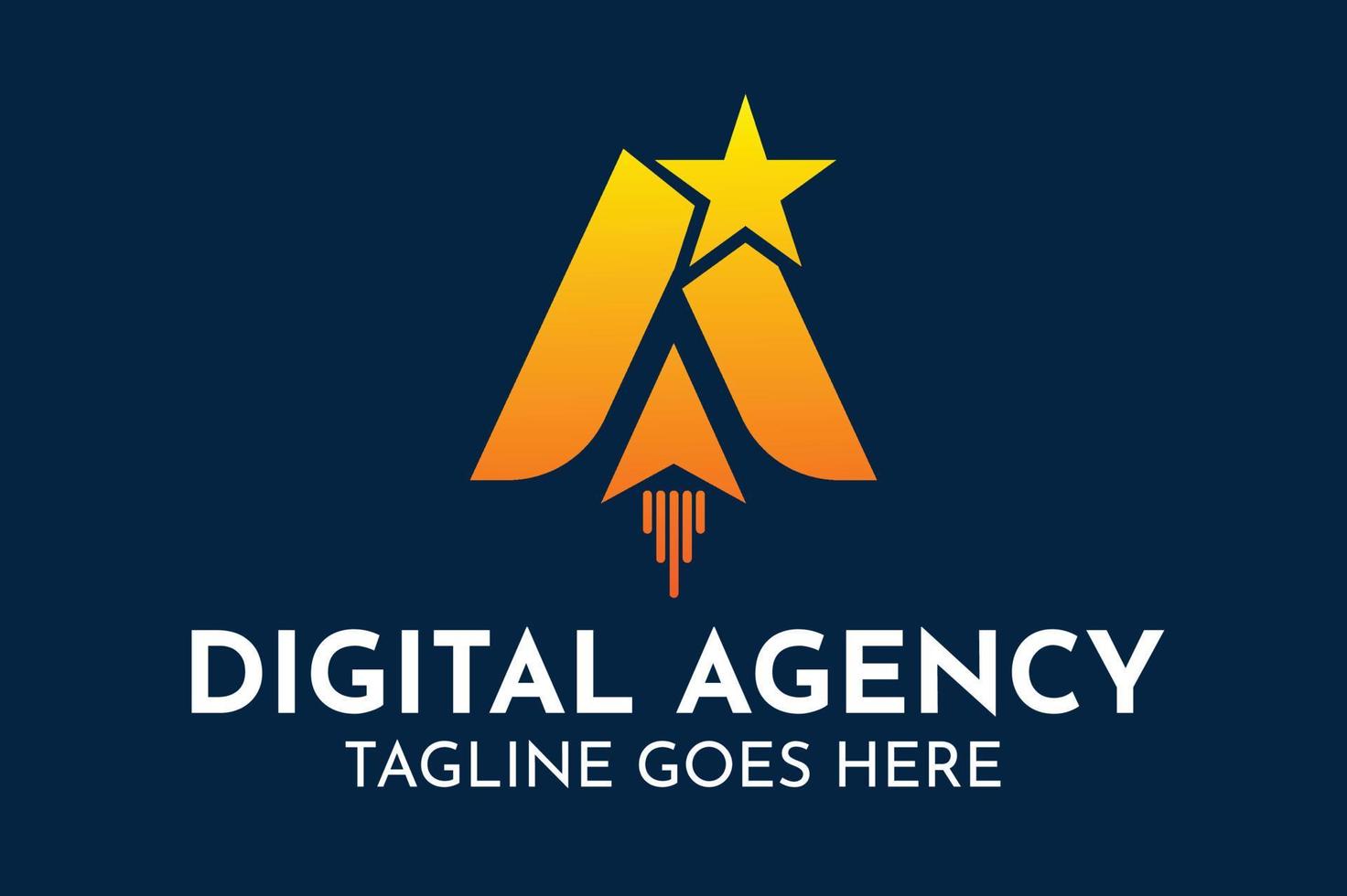 Letter A Digital Growth Rocket Star Agency Tech Modern Creative Logo Design Template idea vector