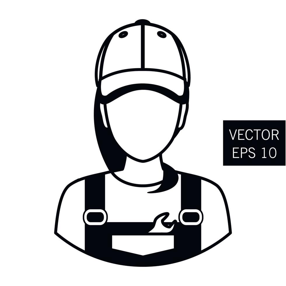 Icon mechanic. Repair girl avatar. Car Repair. Icon flat circle style. Thick outline. Stock vector. vector