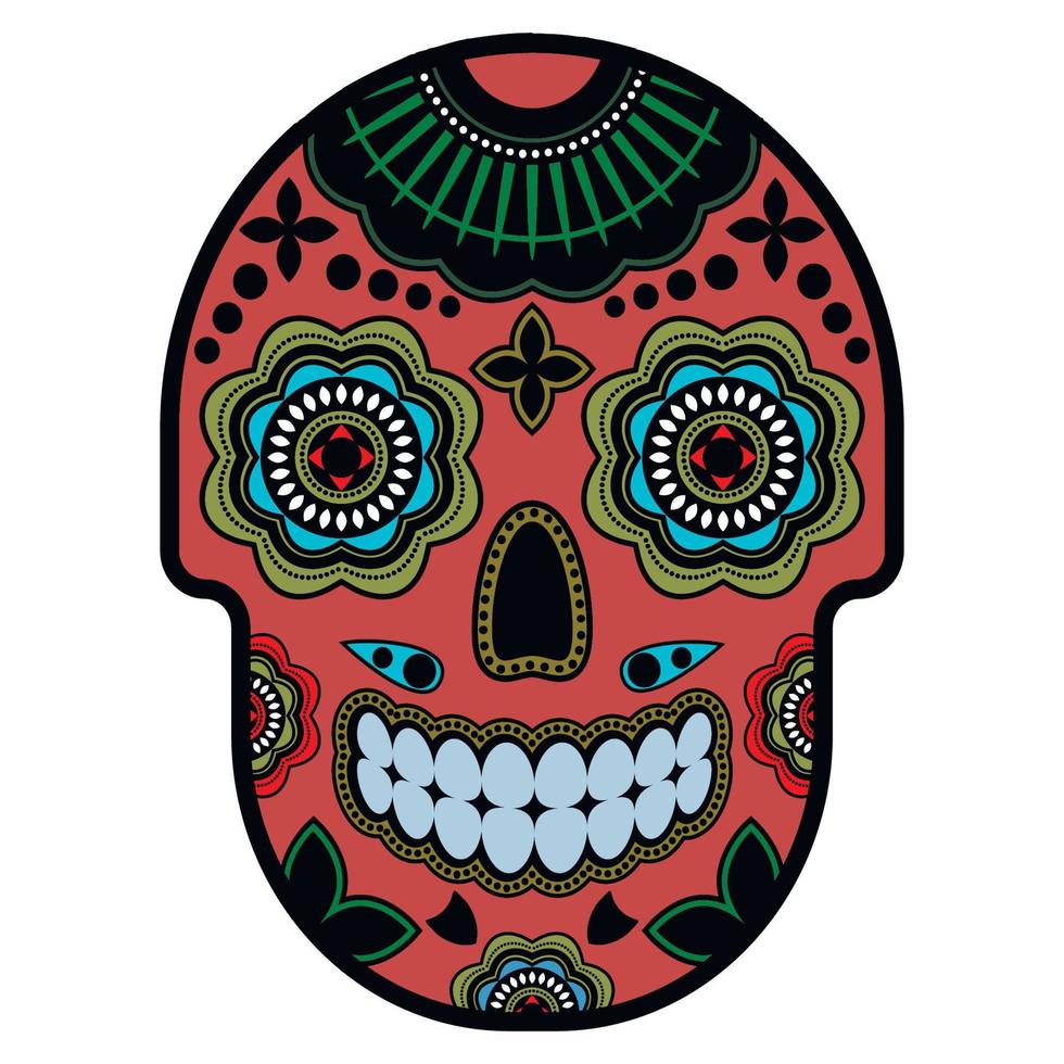 Day of the dead sugar skull with ornament. Bright ornament.Thick outline. Vector illustration.