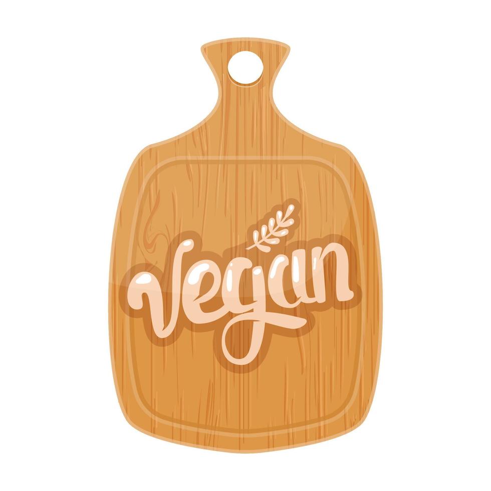 Vegan typography vector design for medical centers, organic and vegan shops, poster, logo. Vegan vector text on wood plank. Handmade calligraphic inscriptions. Vector illustration.