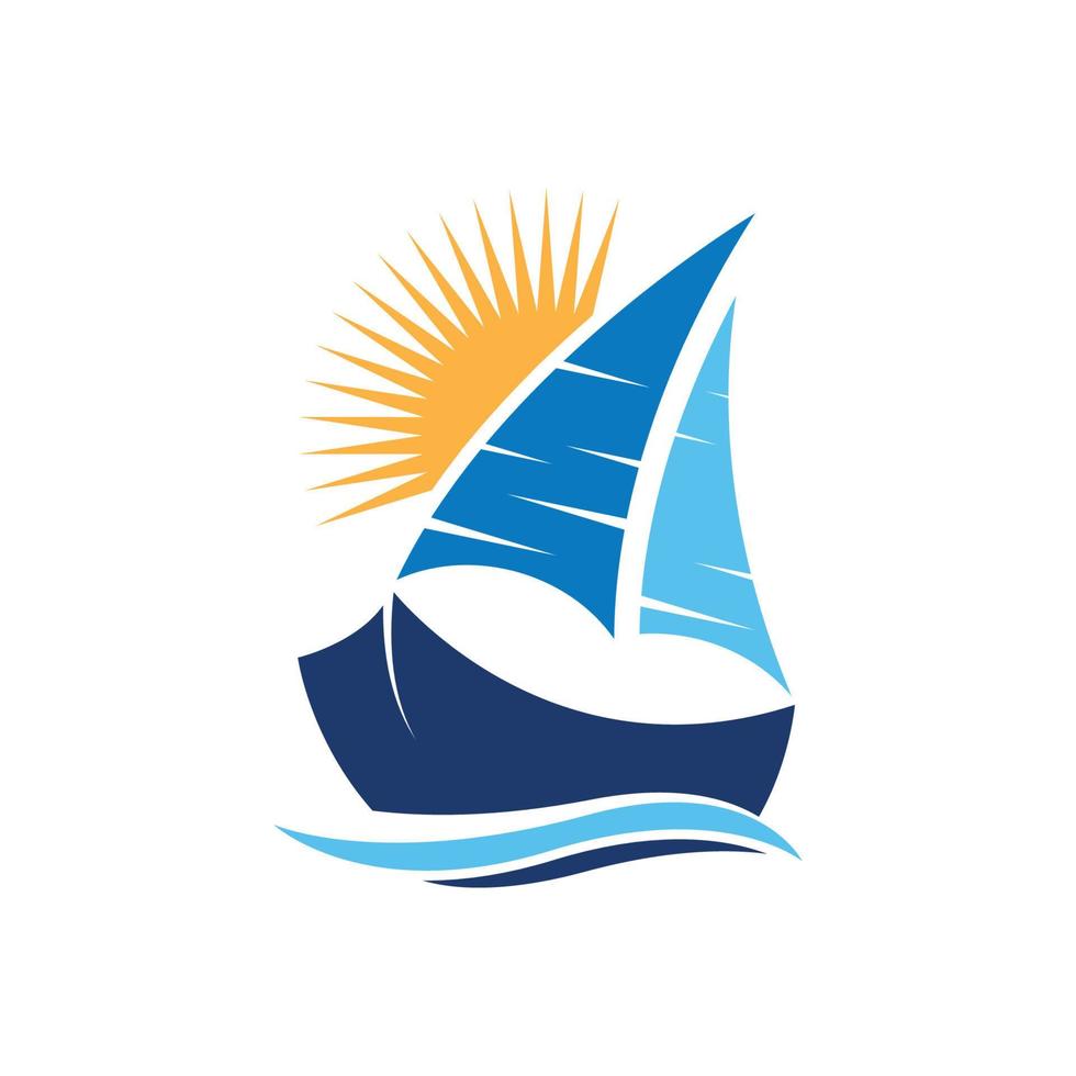 velero en ola oceánica con diseño de logotipo vector