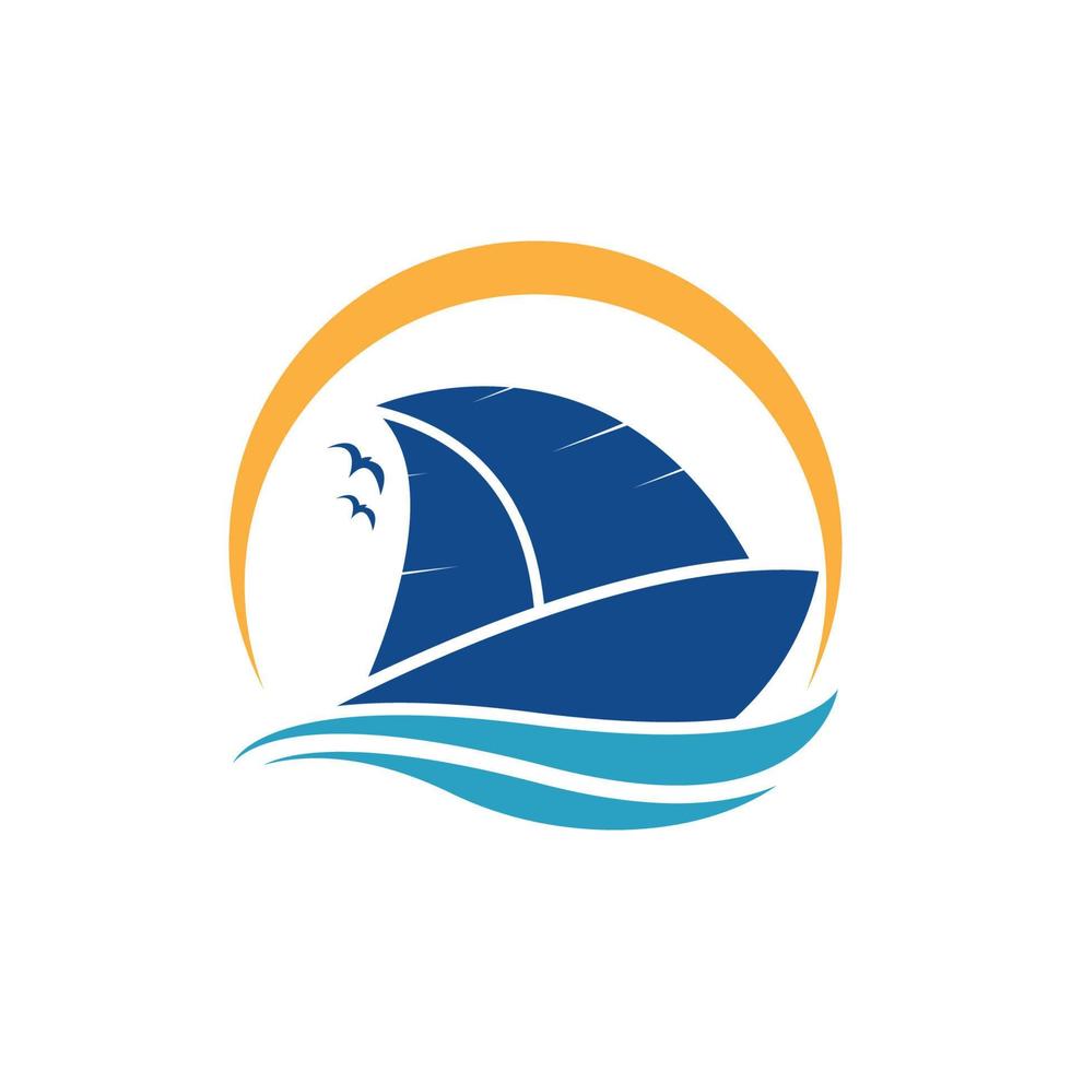 Sailboat boat on sea ocean wave with logo design vector