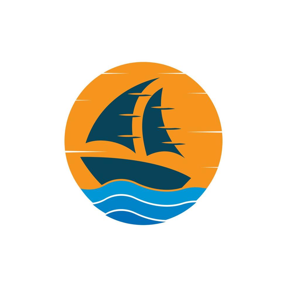 Sailboat boat on sea ocean wave with logo design vector