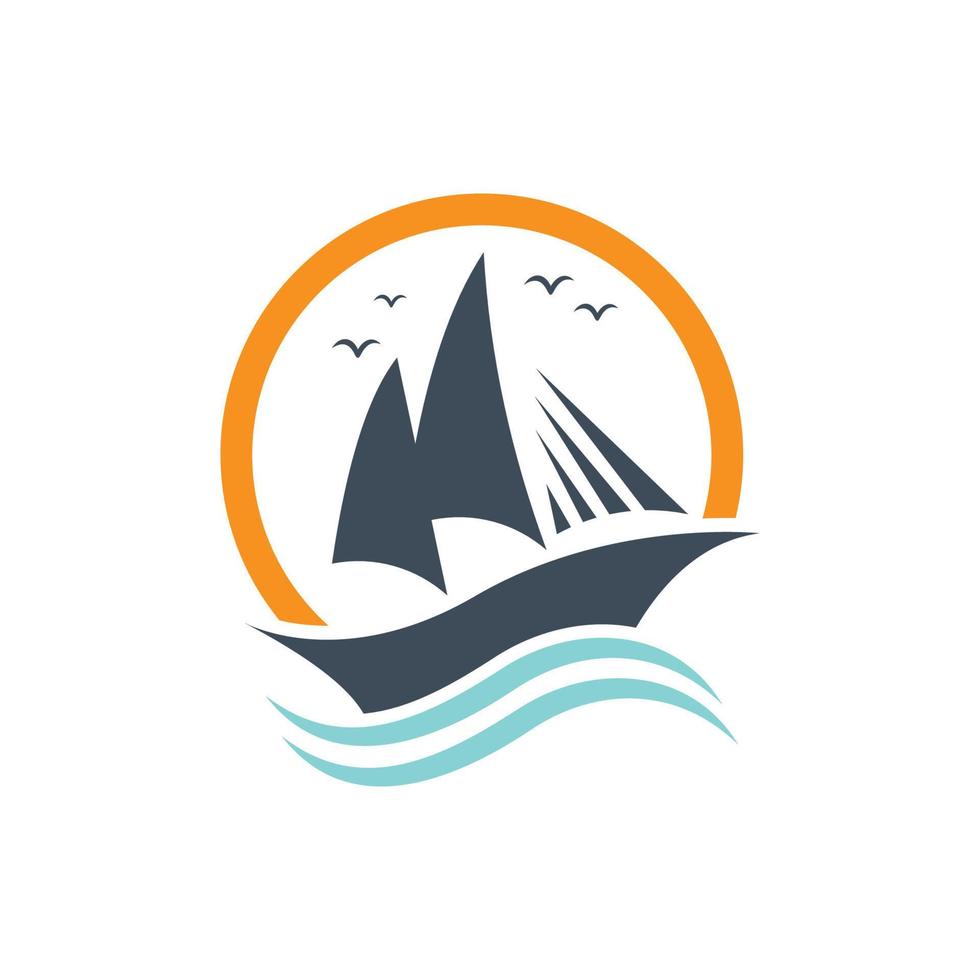 Sailboat boat on sea ocean wave with logo design vector