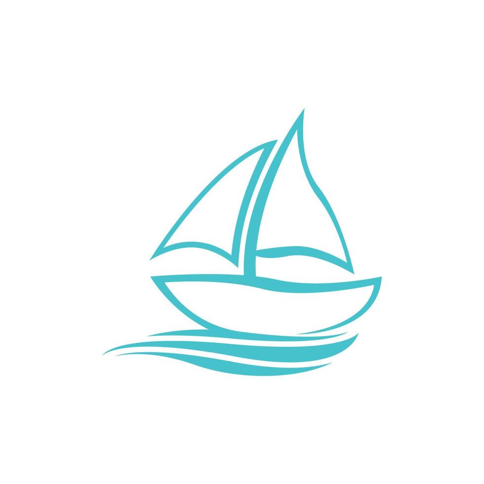 Sailboat boat on sea ocean wave with logo design vector