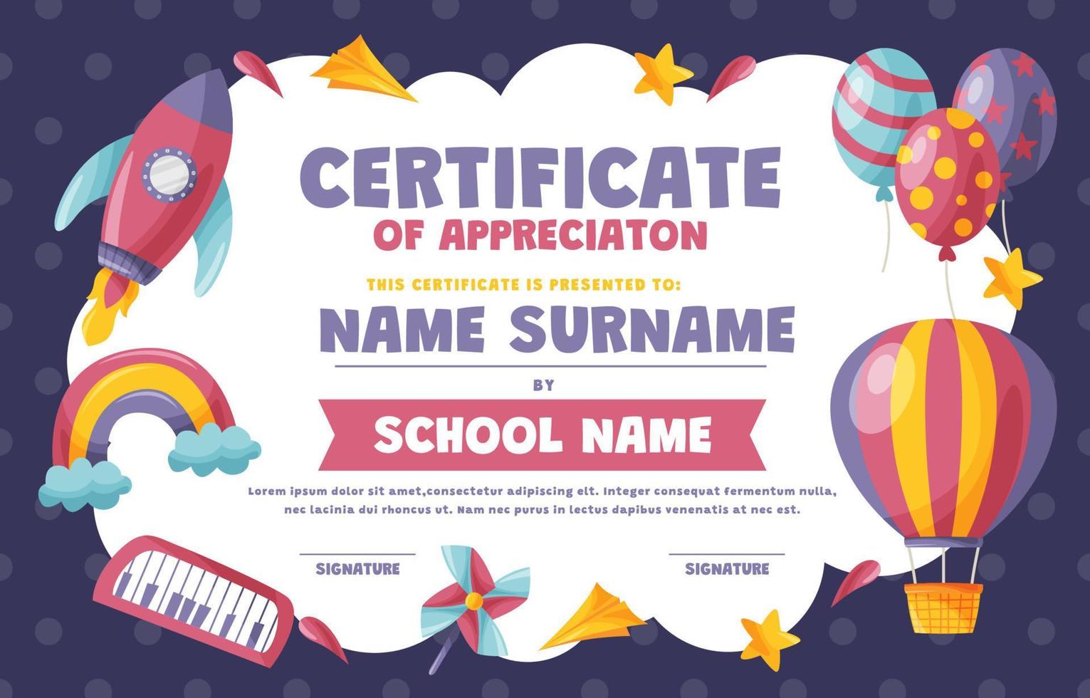 Children Certificate Of Appreciation Template vector