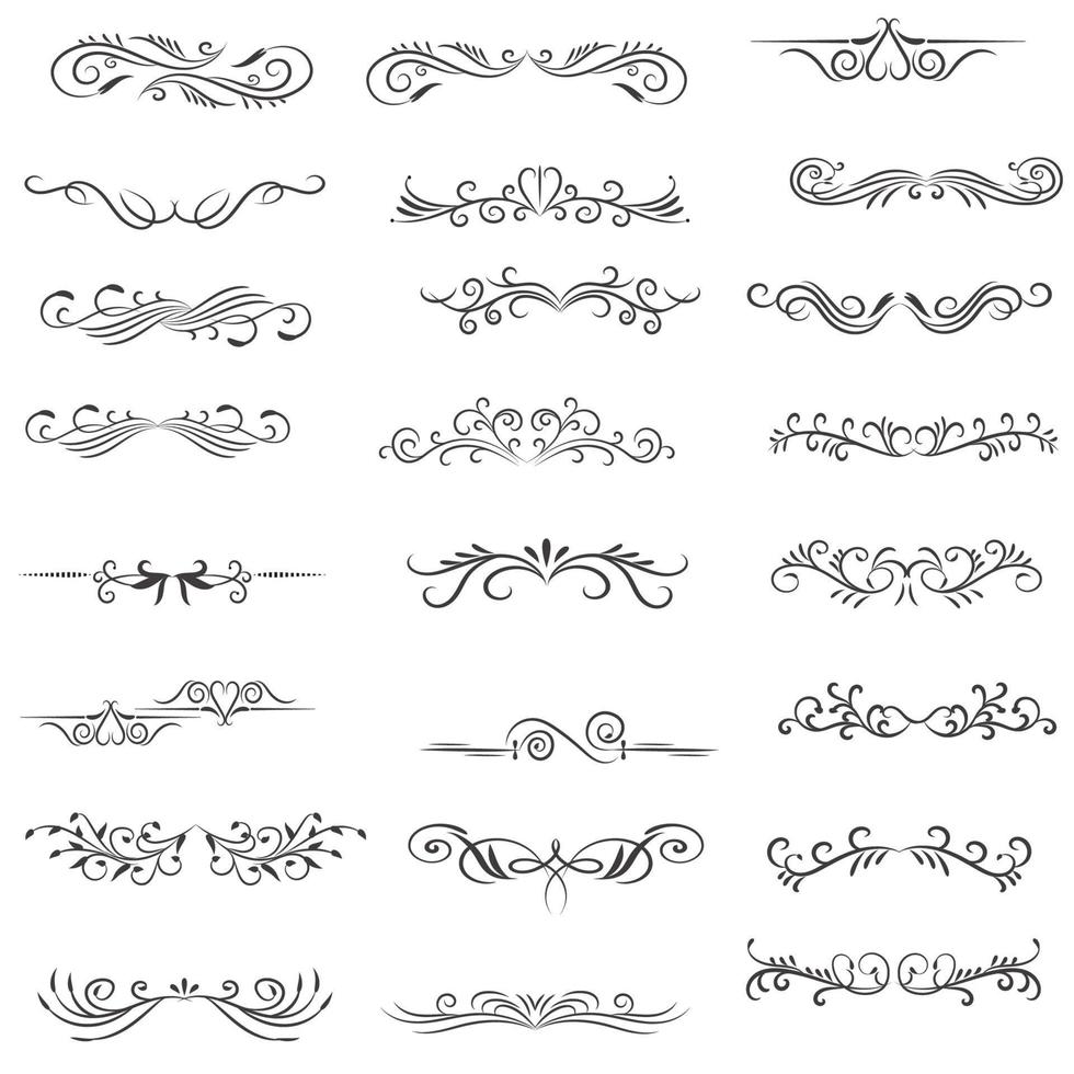 ornamental regla líneas en diferente diseño, decorativo divisores, remolino elementos, vector gráfico elementos para diseño vector elementos