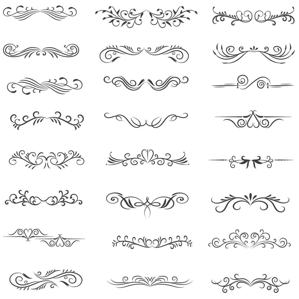 ornamental regla líneas en diferente diseño, decorativo divisores, remolino elementos, vector gráfico elementos para diseño vector elementos