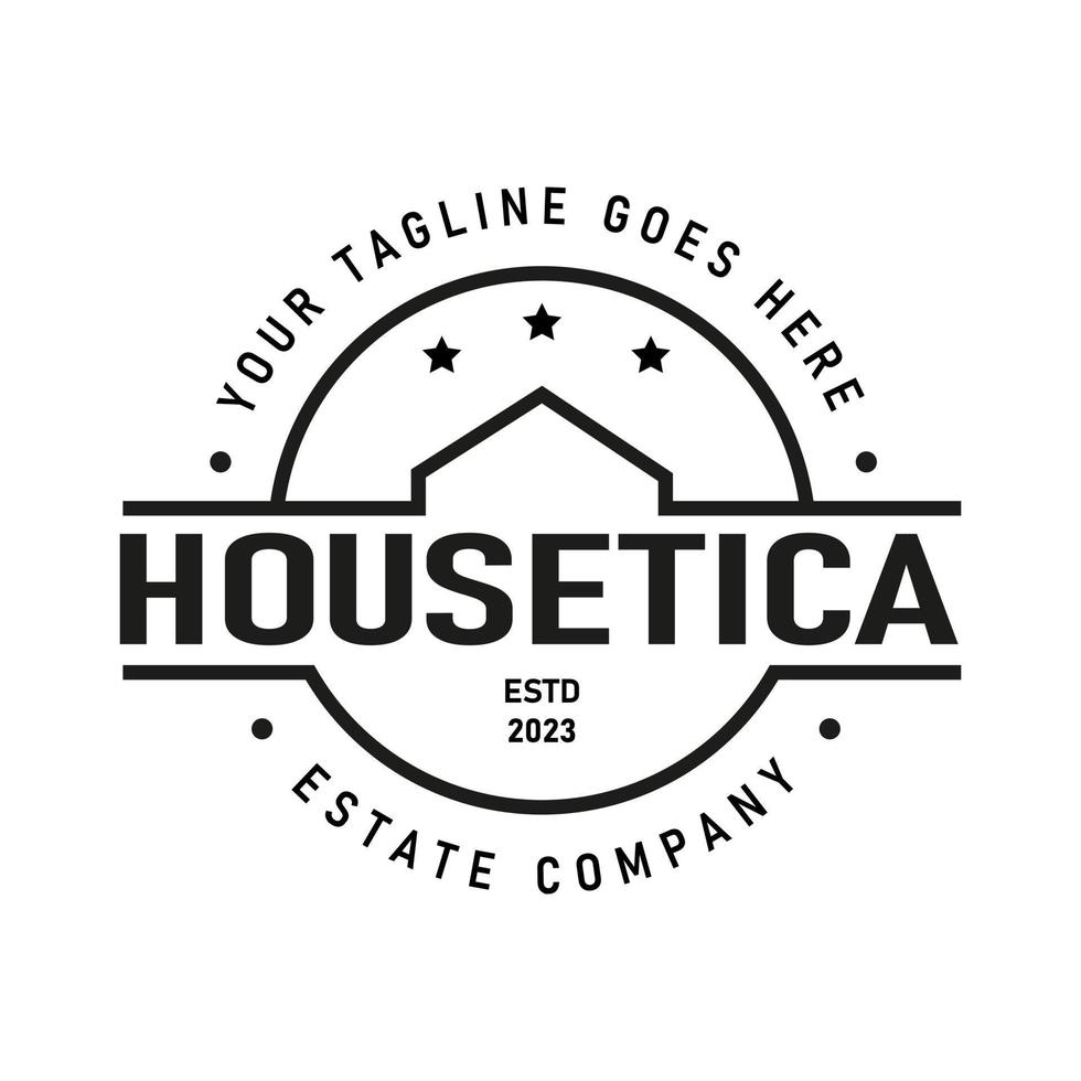 Real Estate  emblem house circle roof logo with stars icon. Housing logo. Vector illustration.