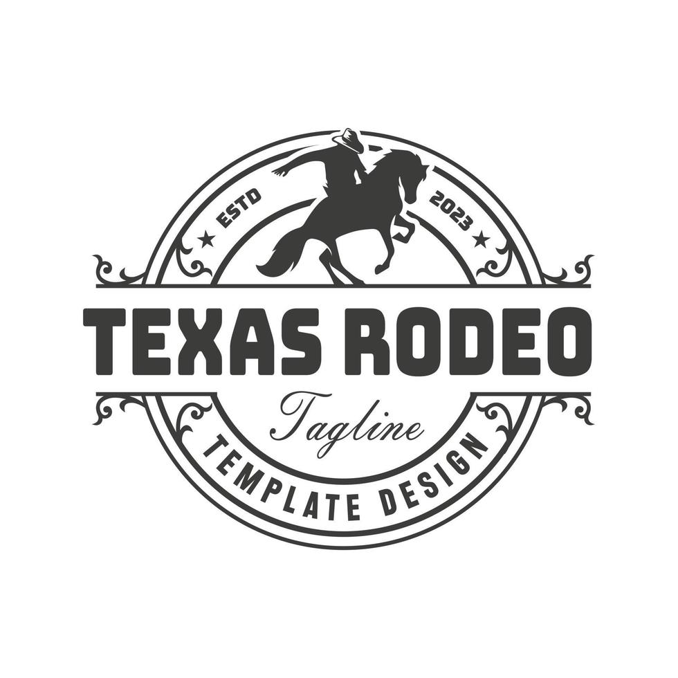 retro rodeo emblema logo con ecuestre silueta. salvaje Oeste Clásico rodeo insignia. vector ilustración.