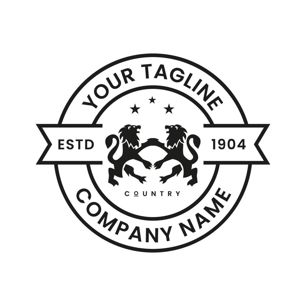 Vintage Retro Classic label, royal exclusive logo with two lions. Lion emblem,stamp,design template vector