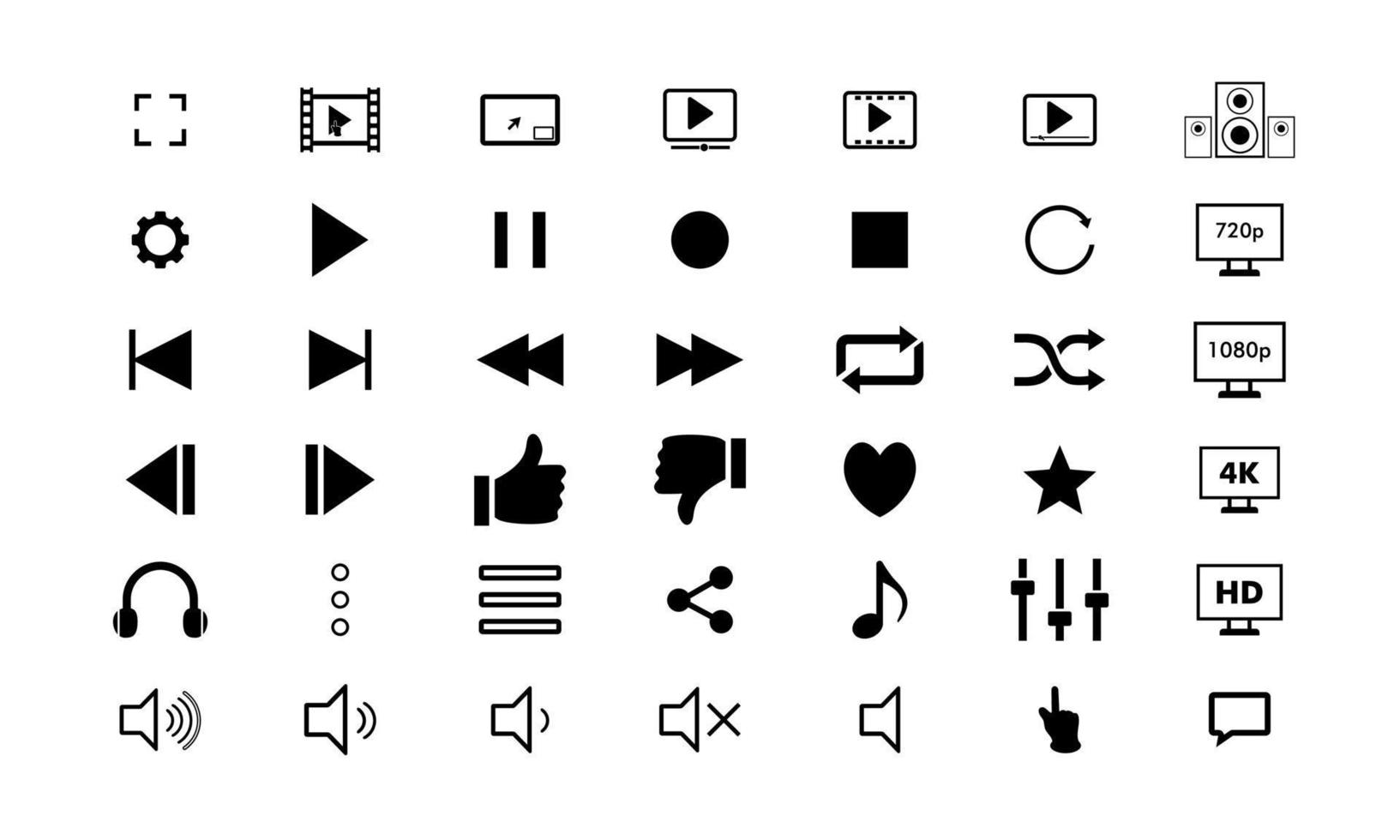Media player icons collection, Buttons multimedia interface, Cinema icon. Vector