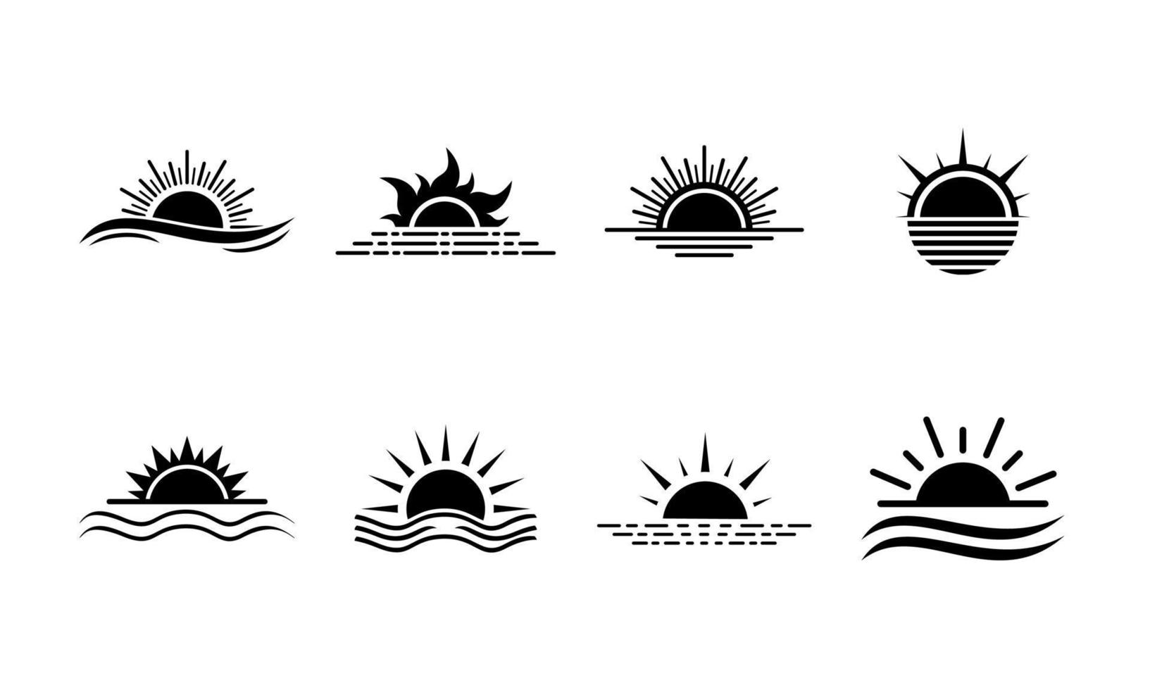 conjunto de Dom icono con sol, mar, y ola vector