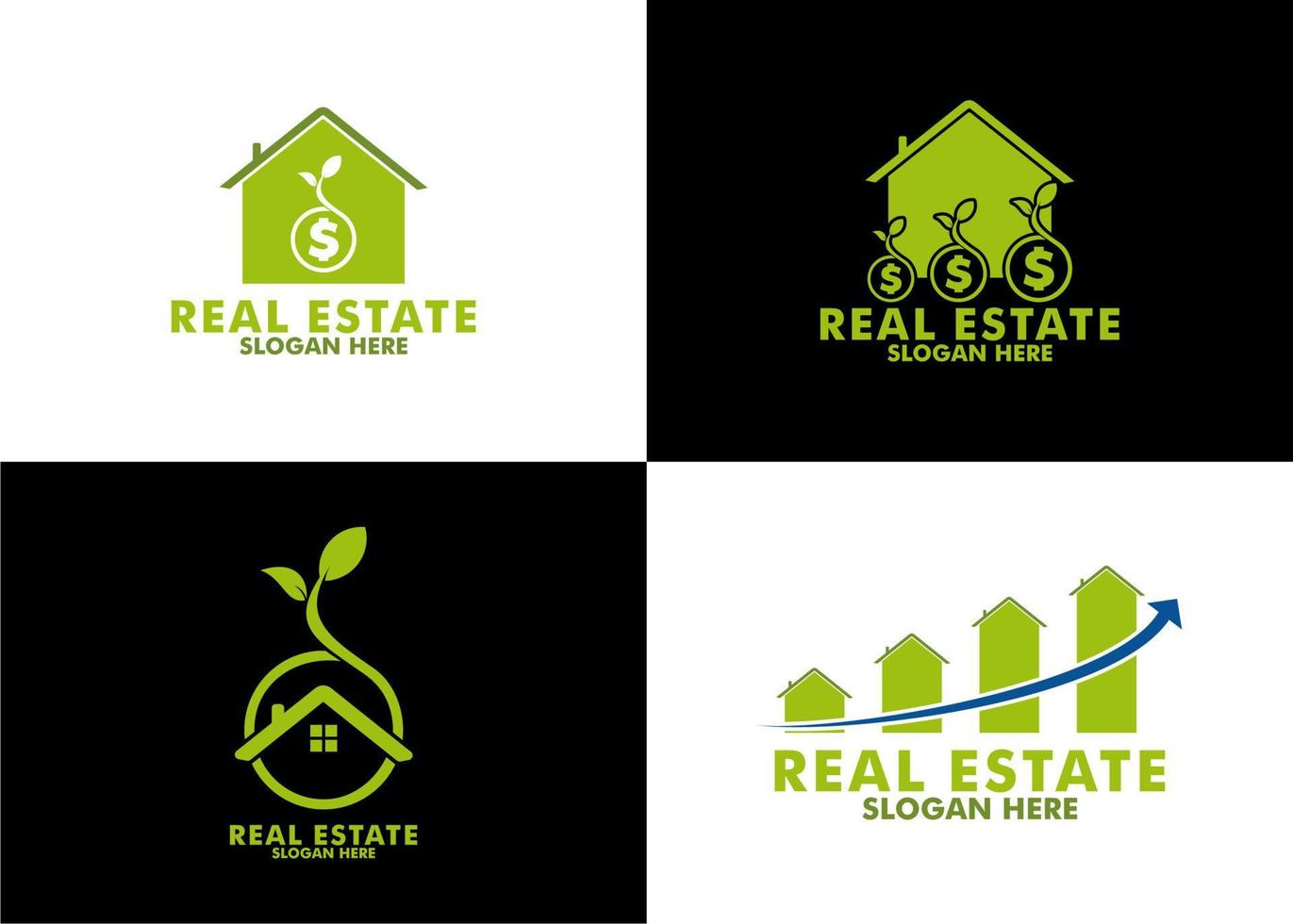 Set of Real Estate logo, save and buy a house, property business increase or profit increase for investment, sell and buy. vector