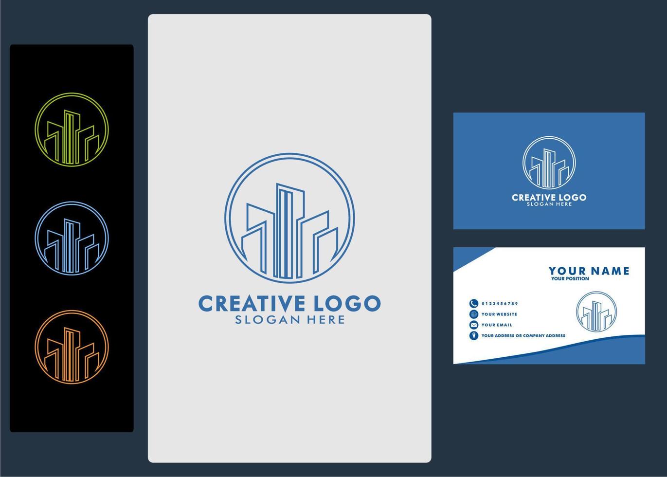 architecture or building logo line and business card template vector