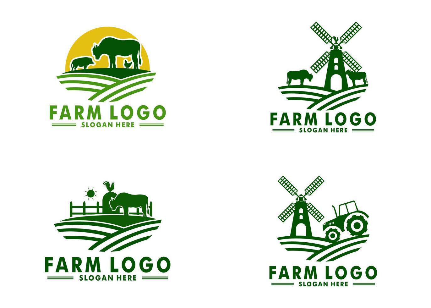 conjunto de plano granja logo vector, ganado logo icono diseño vector