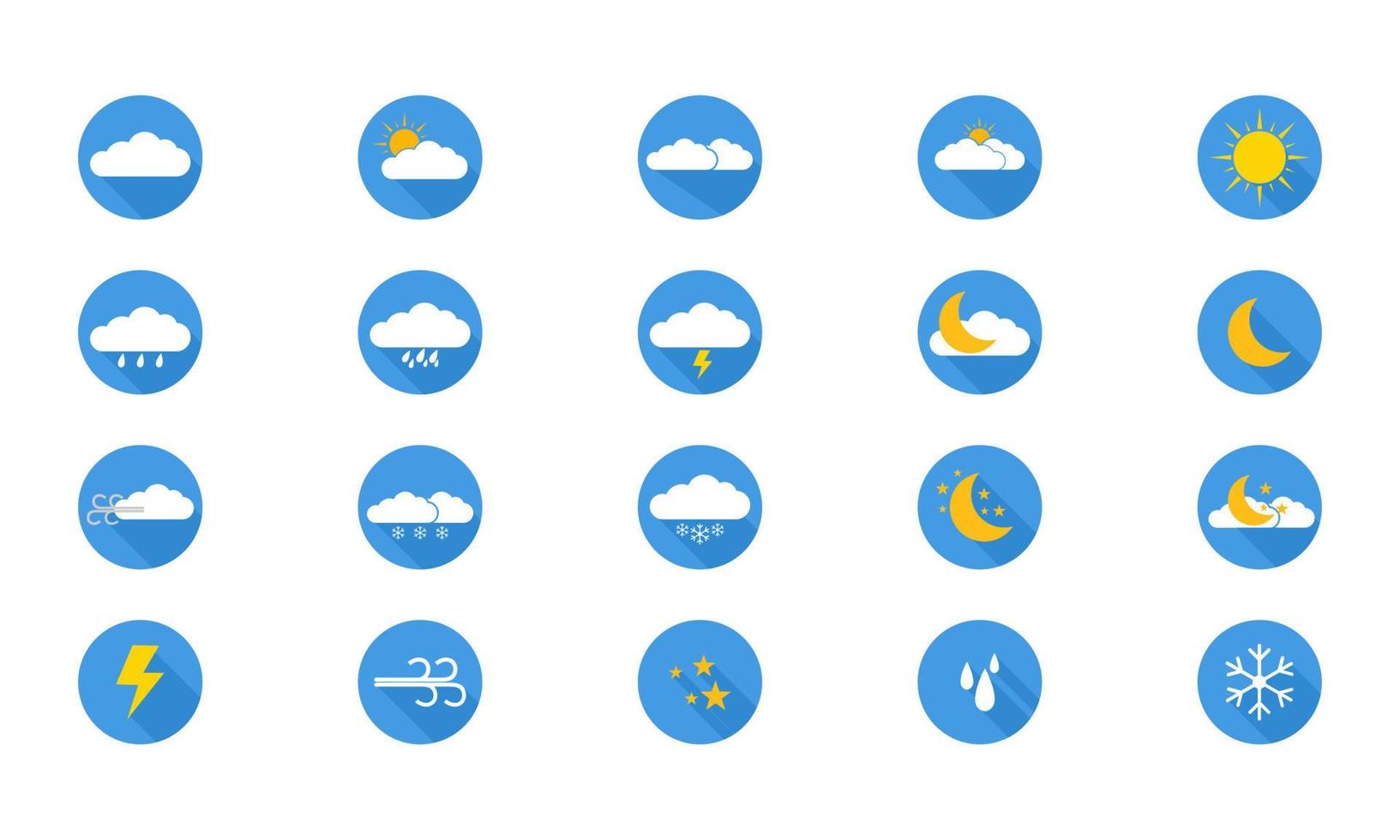 Set of 20 weather web icons. Weather , clouds, sunny day, moon, snowflakes, wind, sun day. Vector illustration.