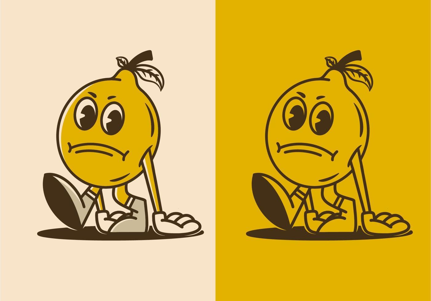 mascota personaje de caminando limón con triste cara vector
