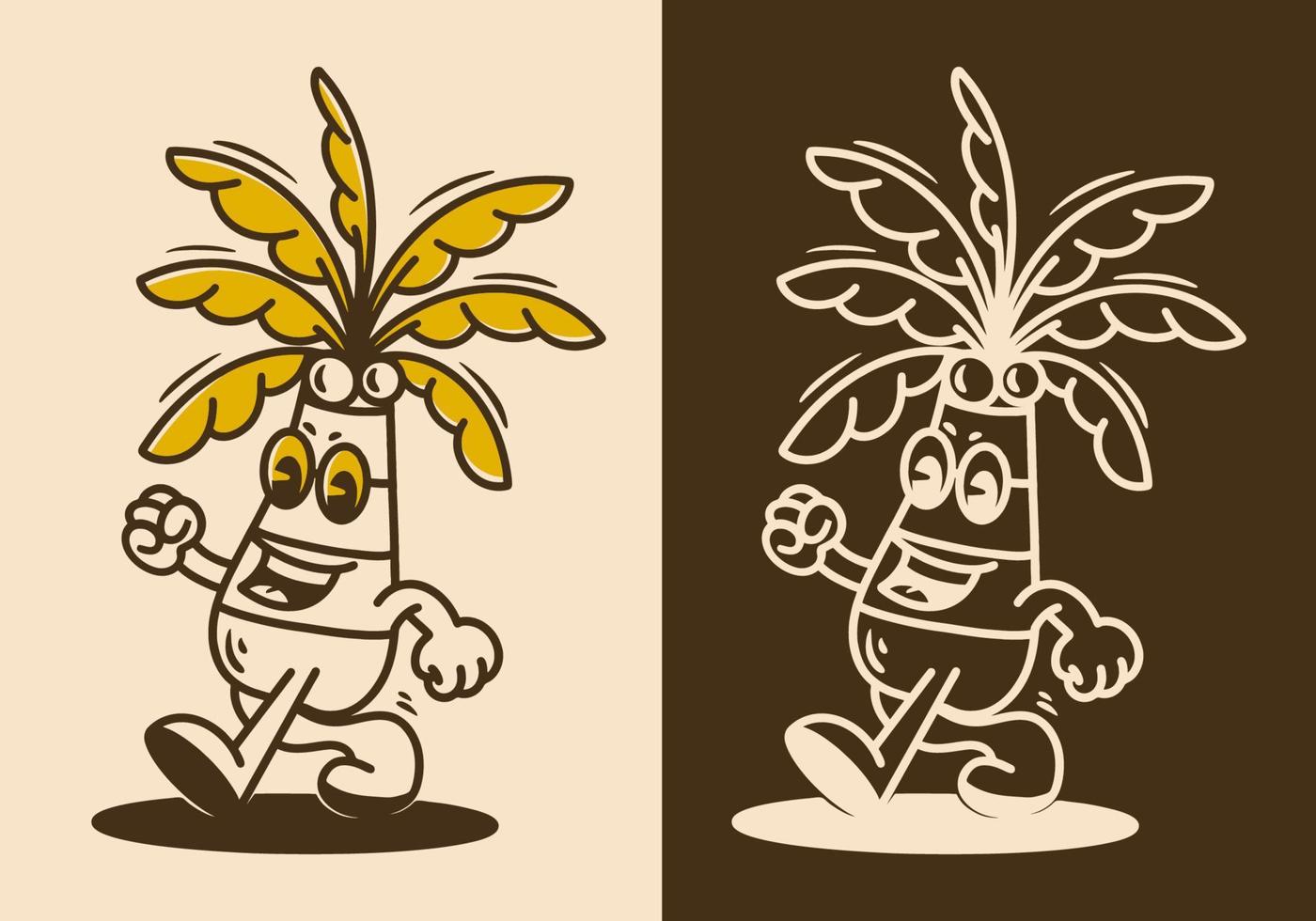 Walking coconut tree mascot character vector